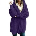 thumbnail image 7 of Dezsed Womens Fuzzy Fleece Open Front Hooded Cardigan Jackets Women's Solid Color Casual Plush Cardigan Long Sleeve Pockets Blouse Coat Tops Purple M, 7 of 7