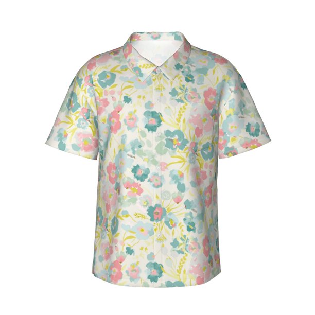 Fotbe Watercolor Wildflowers Camisa Hawaiana para Hombre Unisex – Camisa Casual de Verano con Botones de Manga Corta de Algodón y Lino,XX-Large