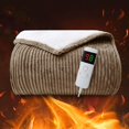 thumbnail image 1 of Biwat-Flannel Heated Throw Blanket Fast Heat Soft Sherpa Electric Blanket for Sofa Couch 10 Levels Heating Setting Controller, 1/2/4/6/8H Auto Shut Off Settings, Machine Washable, 50" x60", Camel, 1 of 4