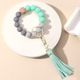 thumbnail image 3 of 1Pcs Silicone Round Beaded Keychain Wristlet with Alloy Keychain Clasps Finding and PU Leather Tassel Aquamarine 23cm, 3 of 5