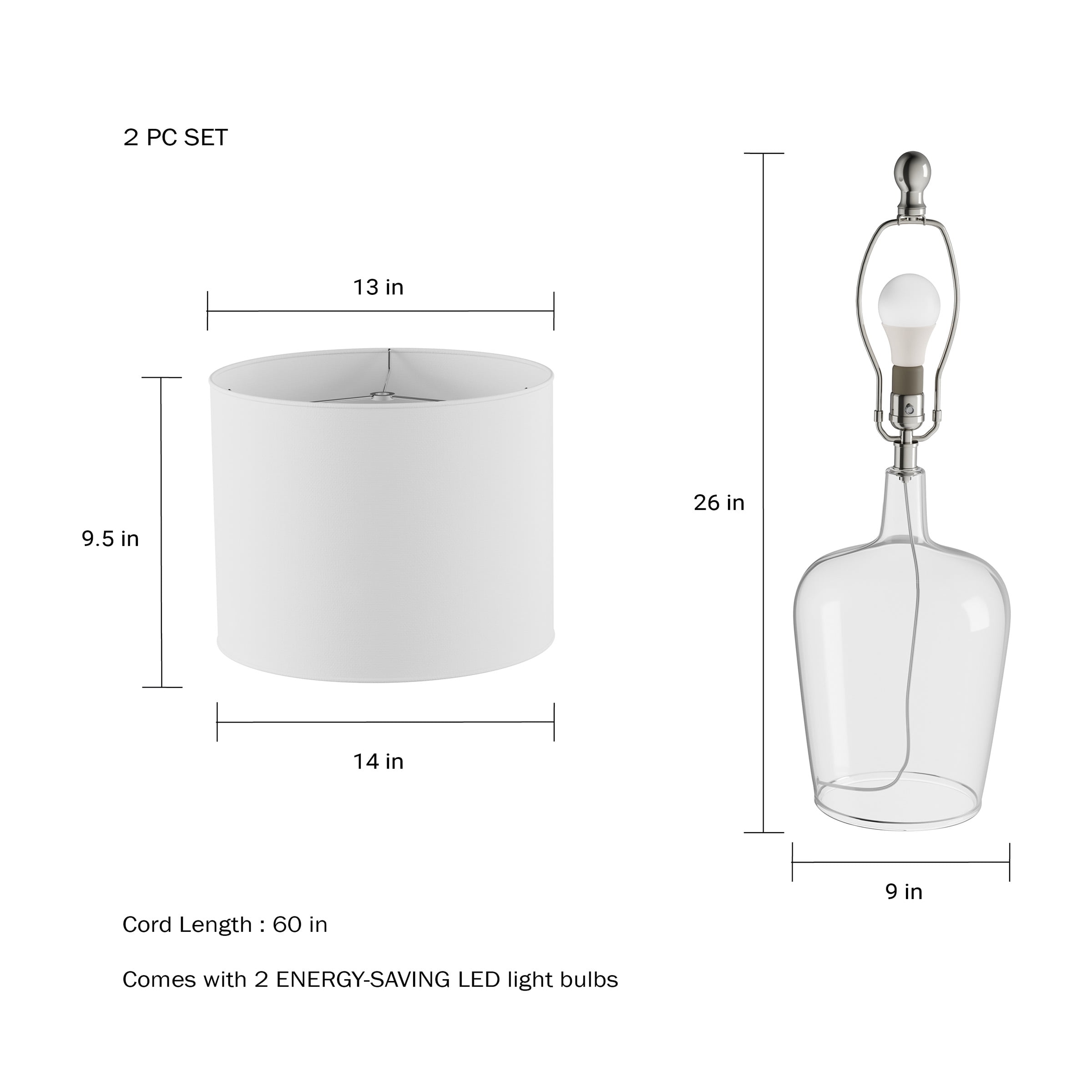 Lavish Home Glass Cloche Table Lamps Set of 2 – Matching Lamp Set