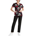 thumbnail image 5 of Womens 2026 New Halloween V-Neck Scrub Set, 2-Piece Short Sleeve Top & Pants Medical Uniform with Multi Pockets, Stylish Workwear for Nurses & Caregivers, 02-Vermilion, L, 5 of 6