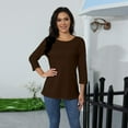 thumbnail image 5 of DENGDENG Womens Cotton Tops 3/4 Sleeve Summer Casual T Shirts Elbow Sleeve Round Neck Shirts Trendy Three Quarter Length Tunic Tops Petite {1111} with Pocket Coffee L, 5 of 9