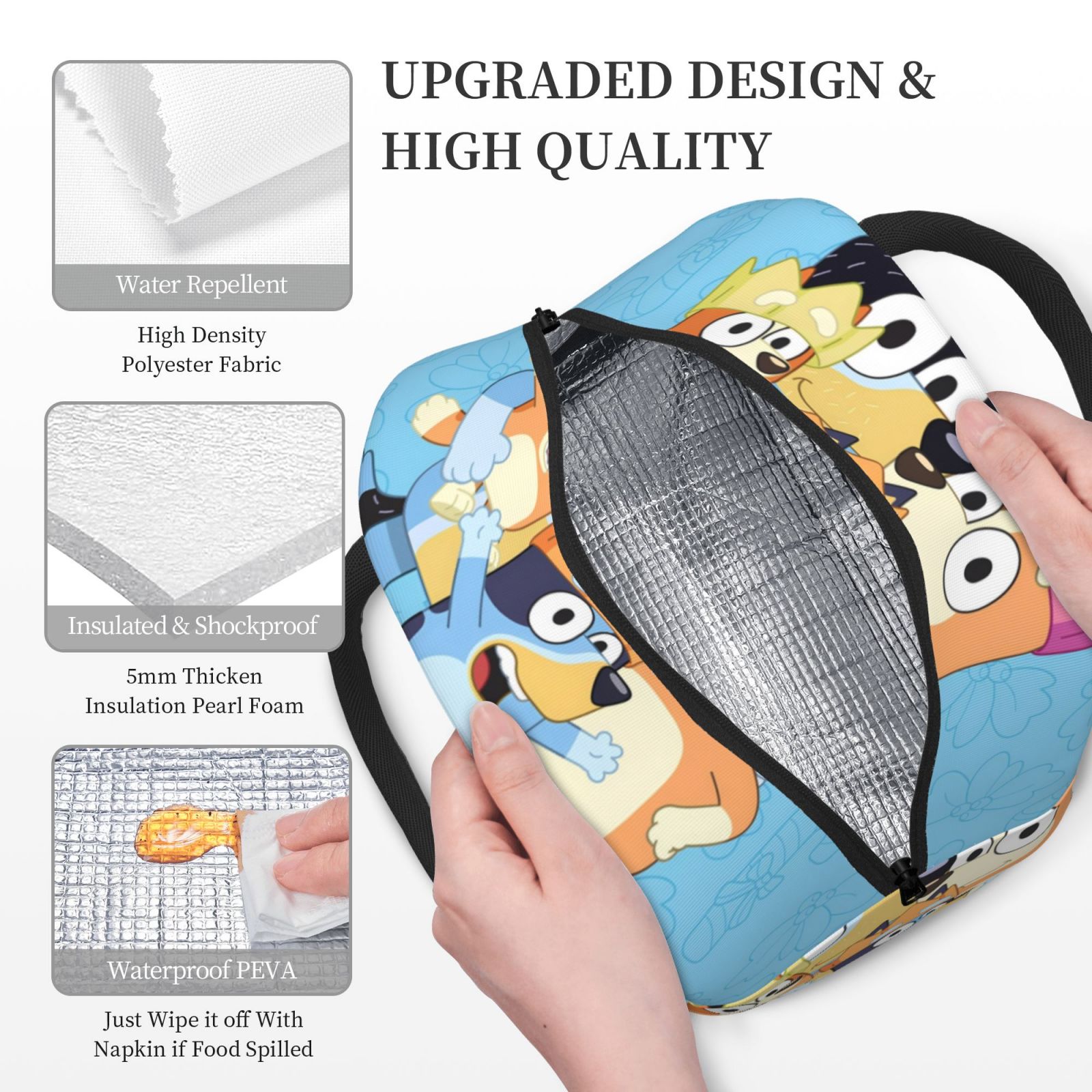 Masiiu Bluey Print Lunch Bag Large Capacity, Insulated Lunch Bag for Work, School, Picnic-One Size