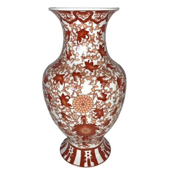 Oriental Fishtail Vase with Red Twisted Lotus Flower - Oriental Furniture Warehouse