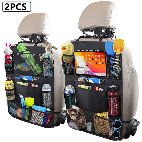 PECHAM 2PCS Car Backseat Organizer with Table Holder, 10 Pockets Backseat Organizer Protector Kick Mats