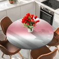 thumbnail image 2 of Ombre Grey Pink Round Tablecloth 55-60 Inch Round Fitted Table Cloth with Elastic Edge, Modern Abstract Art Gradient Waterproof Table Cover Protector for Outdoor Picnic Party Dining, 2 of 9