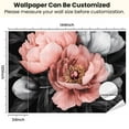 thumbnail image 3 of Peel and Stick Wallpaper Canvas Peony Flower Pink Petals Yellow Stamen Gray Leaves Black Watercolor Modern Art Wall Mural Decor Self Adhesive and Removable 100in x 144in, 3 of 7
