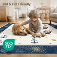 thumbnail image 4 of ODIKA 5'x7' Washable Area Rug Beachy Ocean Vintage Compass Nautical Motifs Border Themed Bathroom for Small Living Room, Bedroom, Easy Care, Non-Shedding, Pet Friendly, 4 of 7