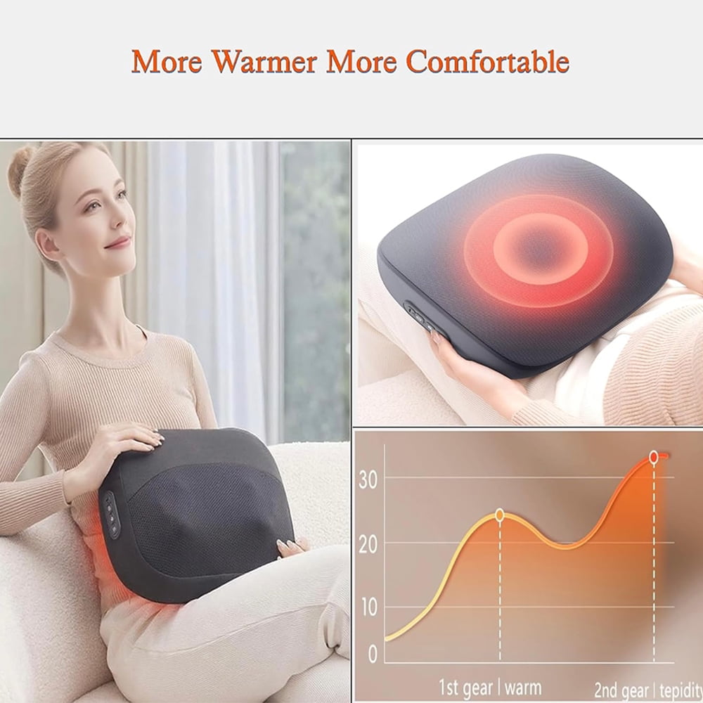 Cordless Shiatsu Back Massager - 3D Kneading Pillow with Double-Sided Heat, Neck/Shoulder/Waist/Leg Use