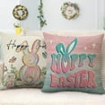thumbnail image 3 of Happy Easter Hunny Bunny Decorative Throw Pillow Covers 18 x 18 Set of 4, He is Risen Religious Cross Rabbit Pink Blue Outdoor Pillowcase, Flower Eucalyptus Leaves Cushion Case Home Decor, 3 of 5
