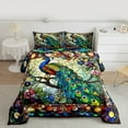 thumbnail image 2 of jejeloiu Retro Boho Floral Queen Comforter Set,Zoo Animal Peacock Bedding Sets,Rainbow Galss Flower Bedding Comforter Set For Girl Kids,Ultra Soft Home Decor Reversible,3-Piece, 2 of 8