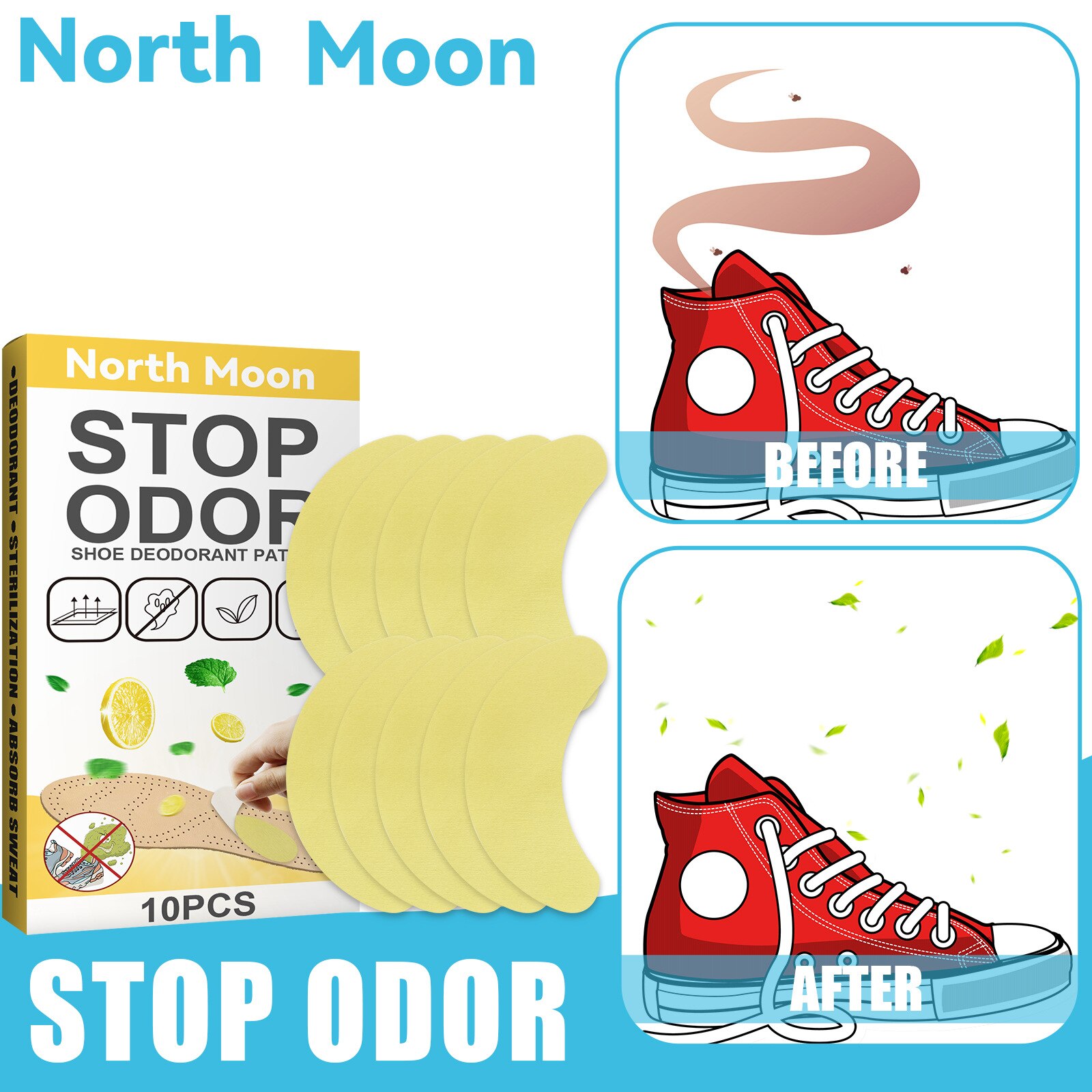 10pcs Shoes Odor Remover Deodorant Patch Lemon Athlete Foot Soothing