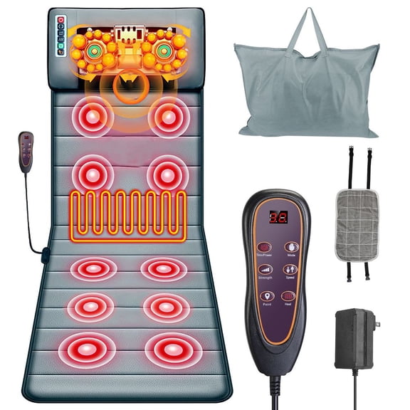Full Body Electric Massage Mat with Heat & Vibration 10 Vibration Motors & Neck Massager Pillow for Back Waist Neck Pain Relief