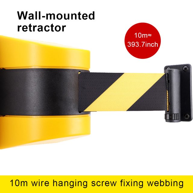 Stainless Steel Wall Mounted Warning Tape Indoor Outdoor Crowd Control Retractable Band Ribbon Line Divider Belt Barrier 10m Yellow Black