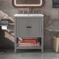 thumbnail image 2 of 24" Bathroom Vanity with Sink Combo, Modern Sleek Bathroom Vanities with Elegant Ceramic Sink, Wood Frame Bathroom Sink Cabinet Storage Containers with Open Style Shelf for Small Space, Gray, 2 of 9