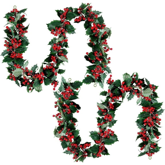 2PCS 6FT Berry Christmas Garland Artificial Garland Indoor Outdoor Xmas Pine Garland Farmhouse Garland Decor for Home Holiday Decor