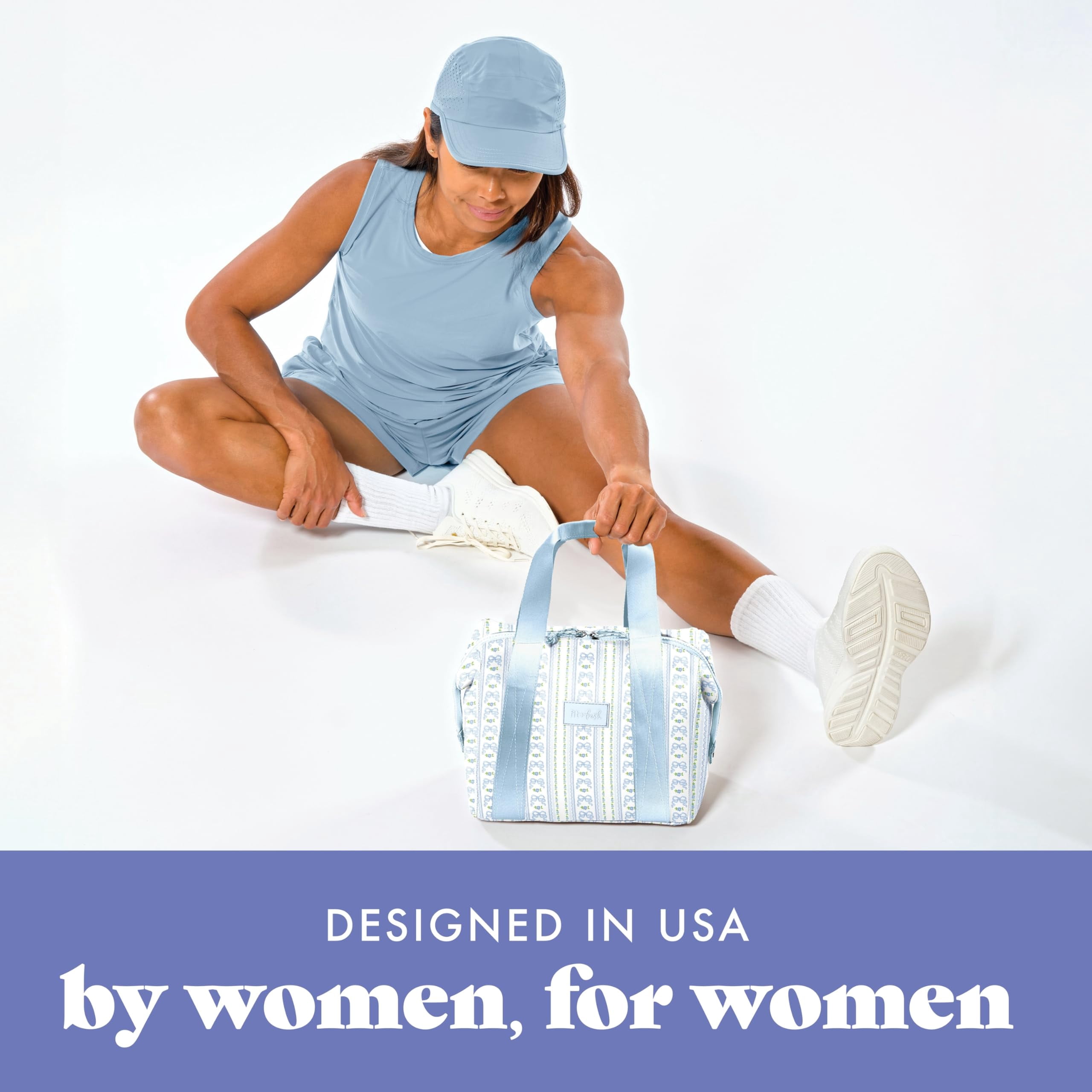 Remi Lunch Bag For Women Work - Neoprene Tote With Containers Ice Pack  Reusable Meal Prep Box Large Capacity Machine Washable Blue Wallpaper Bows