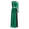 thumbnail image 3 of Doomiva Women's Lyrical Dance Dress Shiny Rhinestones Mesh Split Maxi Dresses Contemporary Dancewear Green&Black S, 3 of 7