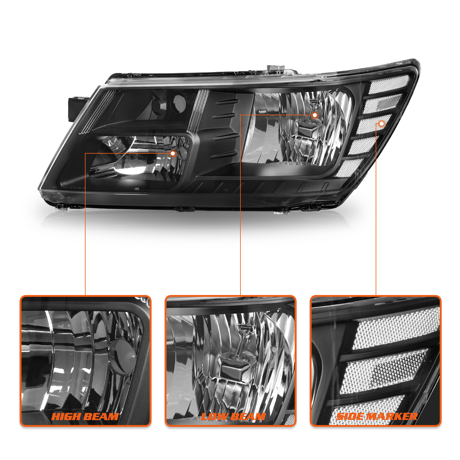 For 2009-2020 Black Housing Clear Lens Headlights Dodge Jounery  Headlamp Pair 09-20