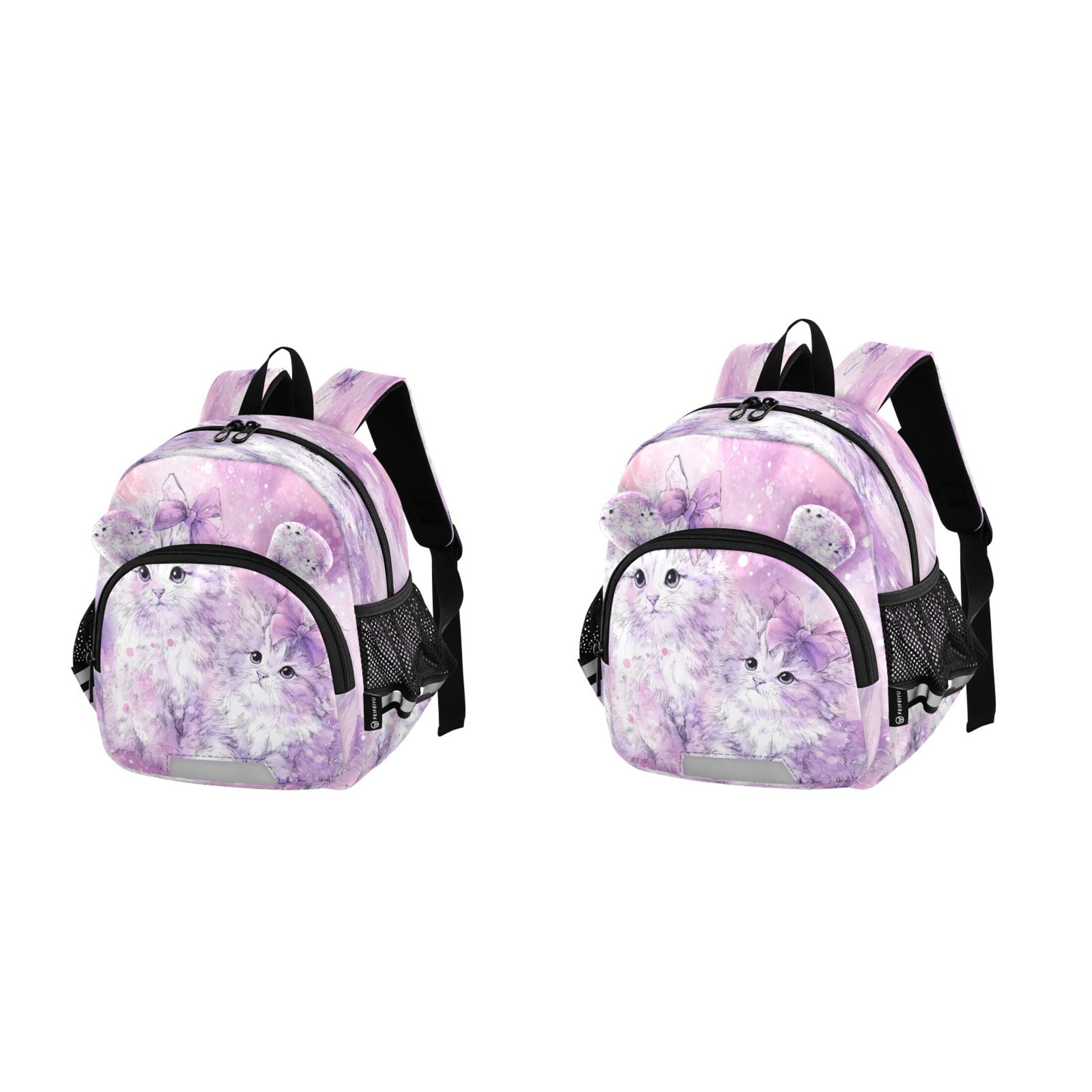 RMDQTR Adorable Ear-Print Backpack with Reflective Strip and Anti-Lost Leash Adjustable Shoulder Straps Mini Travel Backpack Adorable Long-haired Kittens with Bows