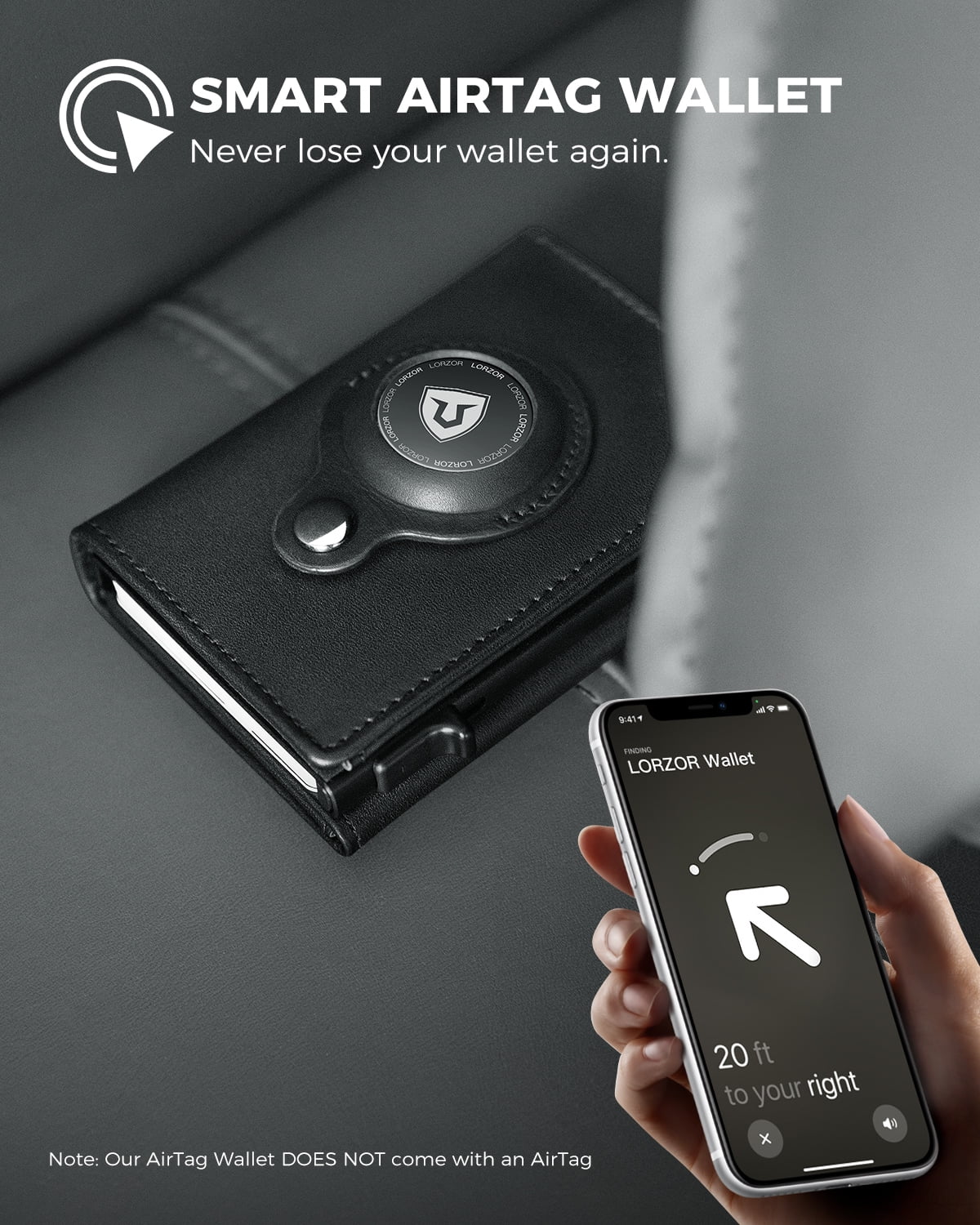 Lorzor AirTag Wallet, Minimalist Wallet with AirTag Holder, AirTag Wallet for Men, Smart Wallet for Apple AirTag, RFID Blocking, Carbon Fiber Pop Up