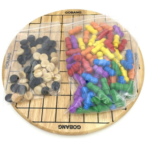1PC Round Shape Chessboard Toy Funny 2 in 1 Five-in-a-row Toy Wooden Chinese Checkers Toy Educational Chinese Draughts Toy for Kids Adults Playing