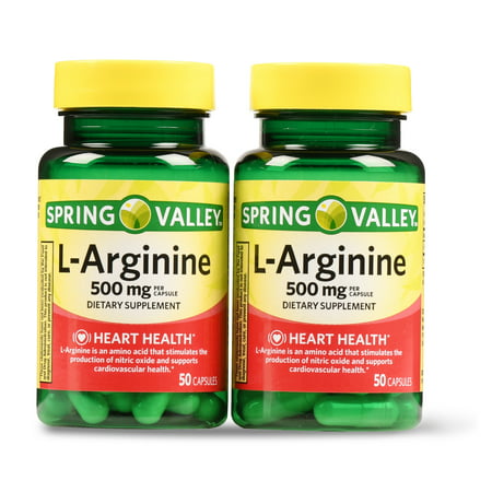 Spring Valley L-Arginine Capsules, 500mg, 50 Ct, 2 (Best Arginine Citrulline Supplement)