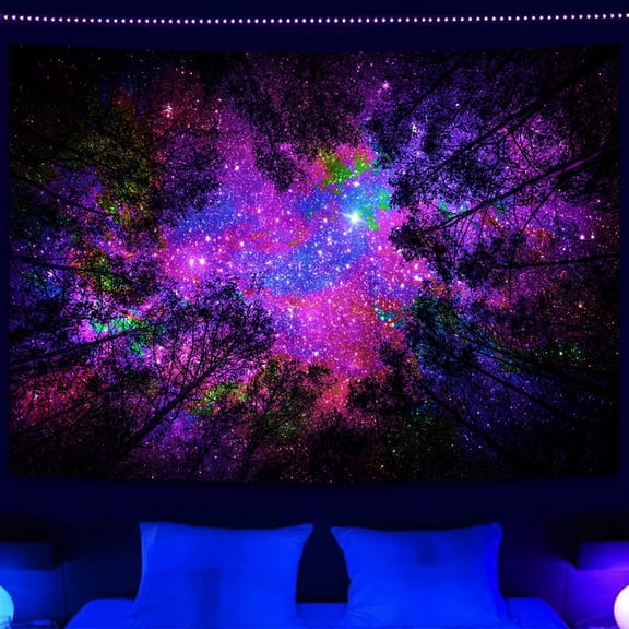 Miytal Galaxy Forest Blacklight Reactive Tapestry, 59.1x51.2 in