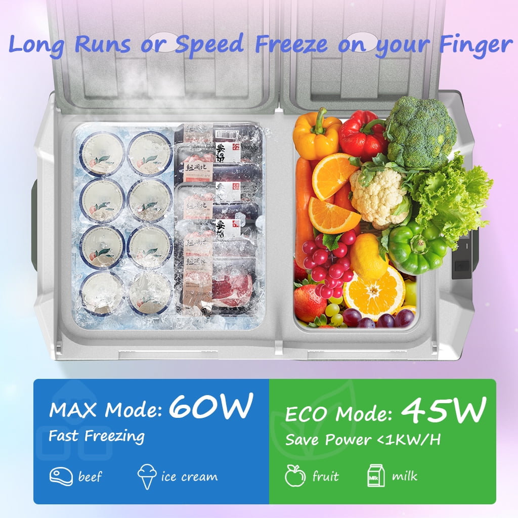 Alpicool 12V Refrigerator Car Fridge, Portable Refrigerator with Dual Zone and Independent Control, 12V / 24V DC Portable Freezer (-4℉ to 68℉) RV Compressor Fridge Electric Cooler for Camping