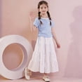 thumbnail image 6 of qelini Girls 2 Piece Outfit 8-16Years Mock Layer Short Sleeve Top with White Skirt Casual Summer for Teens Solid Color Summer Wear, 6 of 8