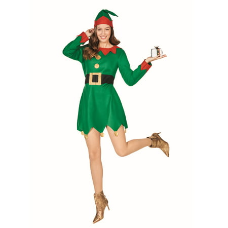 Red and Green Woman's Elf Christmas Costume - Large