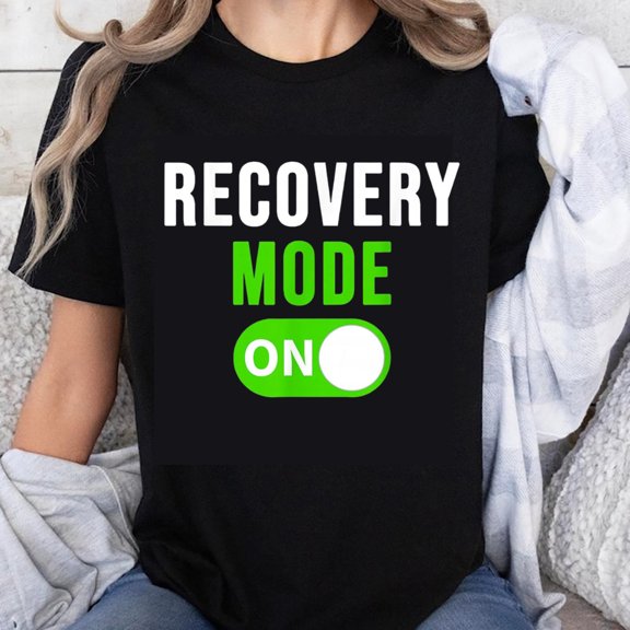 100% Cotton Recovery Mode On T-Shirt for Women Men Funny Slogan Graphic Tee Comfortable Casual Shirt Gift Idea