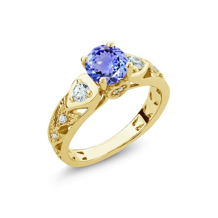 - 2.16 Ct Round Blue Tanzanite 18K Yellow Gold Plated Silver Ring