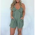 thumbnail image 2 of Lovskoo Romper for Women 2024 Summer Halter Neck Spaghetti Strap Jumpsuits Sleeveless Ruched Short Jumpsuit with Pocket Olive Green L, 2 of 7
