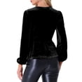 thumbnail image 3 of INSPIRE CHIC Women's Velvet Blouse V Neck Long Sleeve Tie Waist Peplum Tops XS Black, 3 of 6