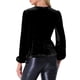 thumbnail image 3 of BLUSA DE VELVET V CUELLO LARGO DE LAS MUJERES INSPIRE CHIC CON CINTURA DE CORBATA Y HEMO PEPLUM TALLA S NEGRO, 3 of 6