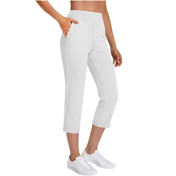 Jalioing Women's Yoga Dress Capri Pants Stretchy High Waist Business Work Pants Straight Leg Golf Crop Pants with Pocket