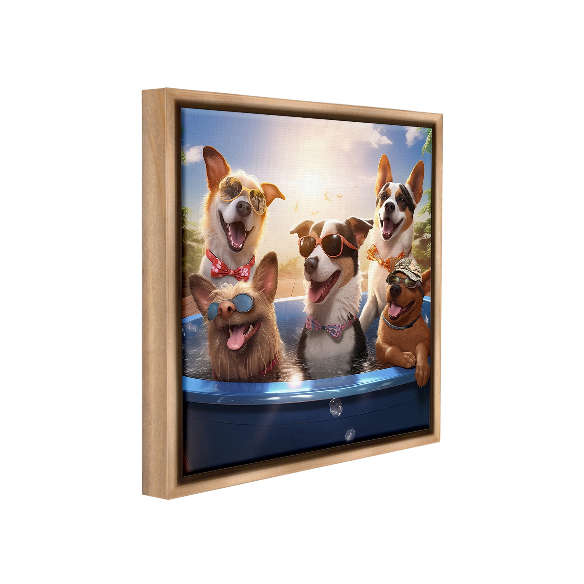Stupell Industries Summer Fun Dogs Animals & Insects Painting Brown Floater Framed Canvas Art Print Wall Art, 25 x 25