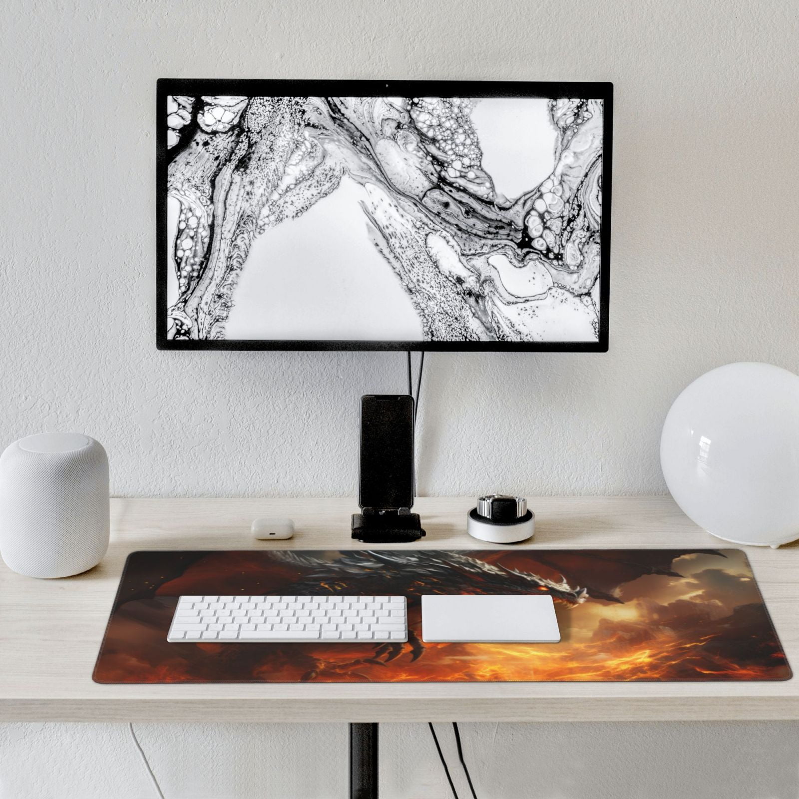 Hirioo Fiery Dragon Of Chaos for Mouse Pad ,Anti-Slip Base, Durable Stitched Edges, Perfect for Gaming, Office, and Home Use,16x35.5in
