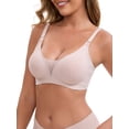 thumbnail image 4 of INSPIRE CHIC Women's Adjustable Buckled Straps Postpartum Nursing Bra V-Neck Mesh Splicing Lightweight Wireless Bras L Beige, 4 of 5