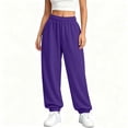 thumbnail image 2 of Womens Jogger Sweatpants Elastic High Waist Solid Relaxed Fit Joggers Ribbed Cuff Casual Athletic Trousers with Side Pockets Purple L, 2 of 6