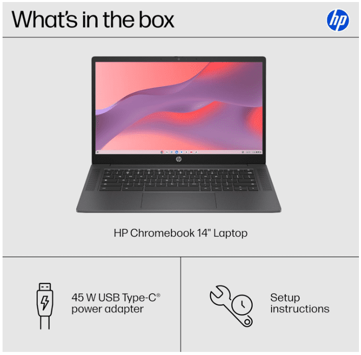HP, Chromebook 14 inch Laptop, N100, HD Display, 8 GB RAM, 128 GB