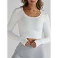 thumbnail image 2 of SUNSIOM Femmes à Manches Longues Crop Tops Col Rond Ajusté Serré Chemise Courte de Couleur Unie Tops avec Trou pour le Pouce pour l'Automne Printemps, 2 of 5