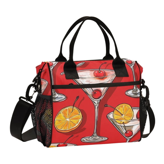 Ckdifva Glasses with Orange Slices Cherries Cooler Bag Cooler Cooling Tote Lunch Bag Lunch Box Front Pocket with Shoulder Strap