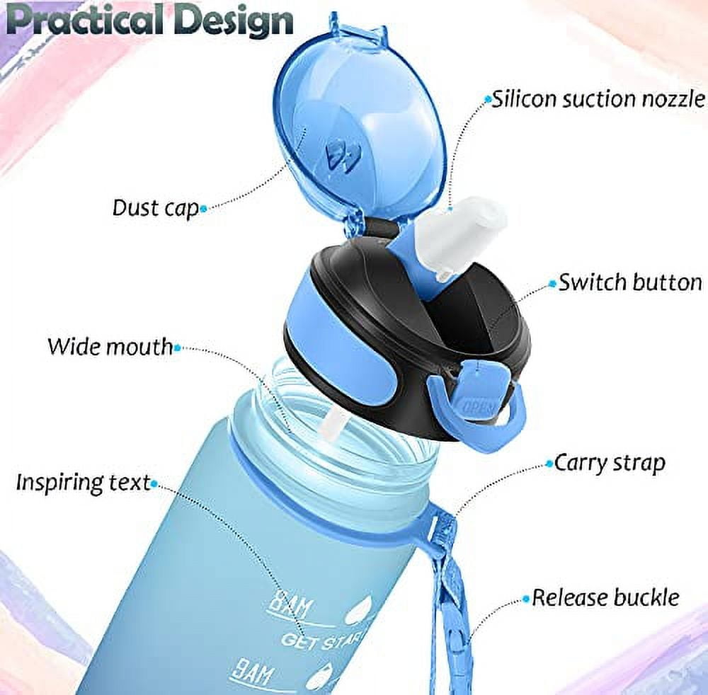 MEITAGIE Water Bottle 32oz with Straw, Motivational Water Bottle with Time Marker & Buckle Strap,Leak-Proof Tritan BPA-Free, Ensure You Drink Enough