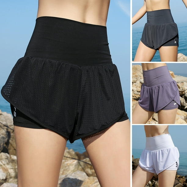Shorts de running para mujer 2 en 1 con forro de compresión en la cintura con bolsillo ancho