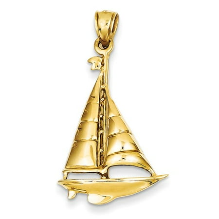 14k Yellow Gold Polished Sailboat Pendant