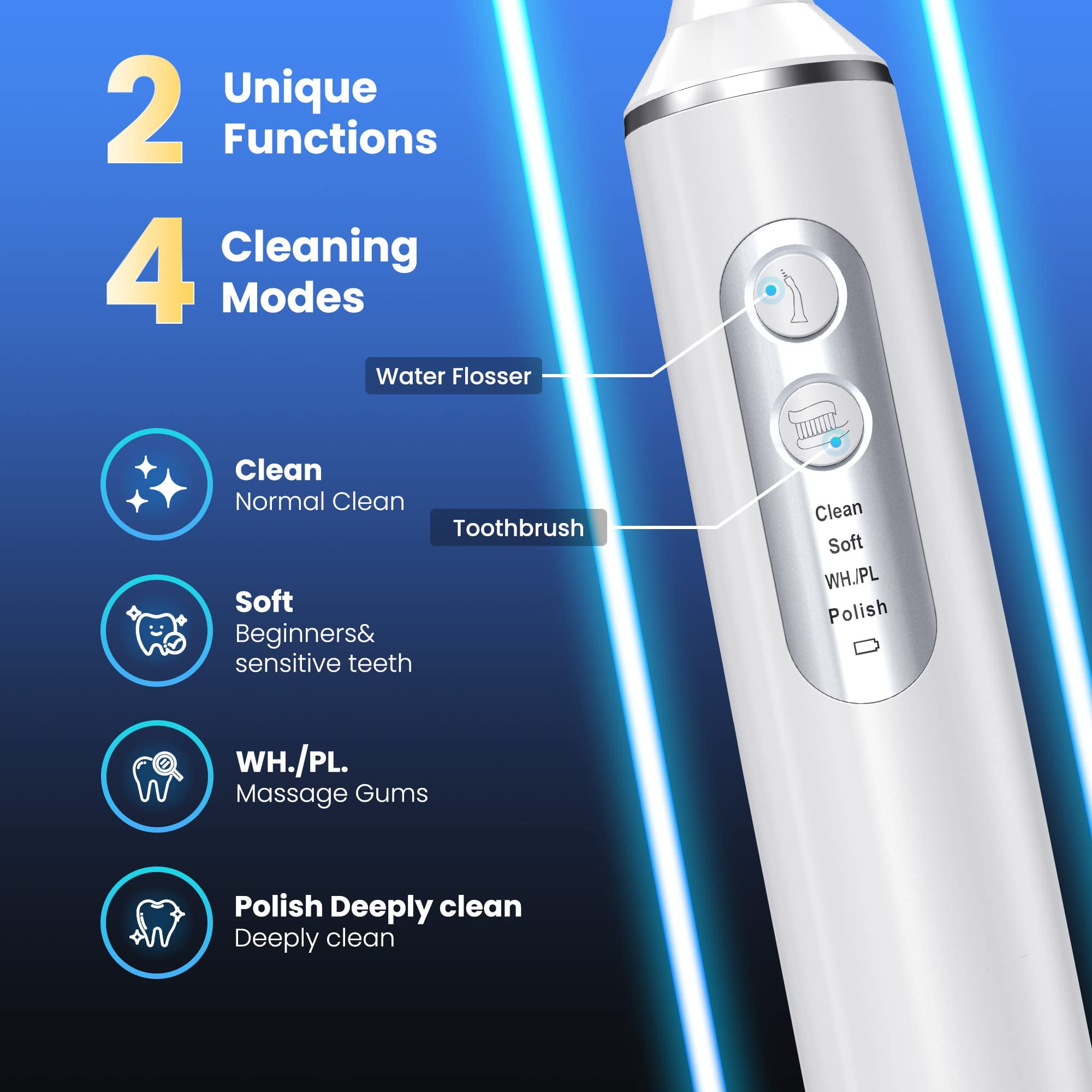3 in 1 Electric Toothbrush with Water Flosser, Water Dental Flosser & Tooth Brush Combo, Teeth Irrigator Cleaning Kit with 4 Modes, Portable Electric Toothbrush for Travel Home