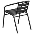 thumbnail image 3 of 23.75'' Round Glass Metal Table with 2 Black Metal Aluminum Slat Stack Chairs, 3 of 9